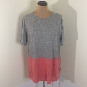 Onia linen Heather Grey & Coral Chad Color Block Tee NWT